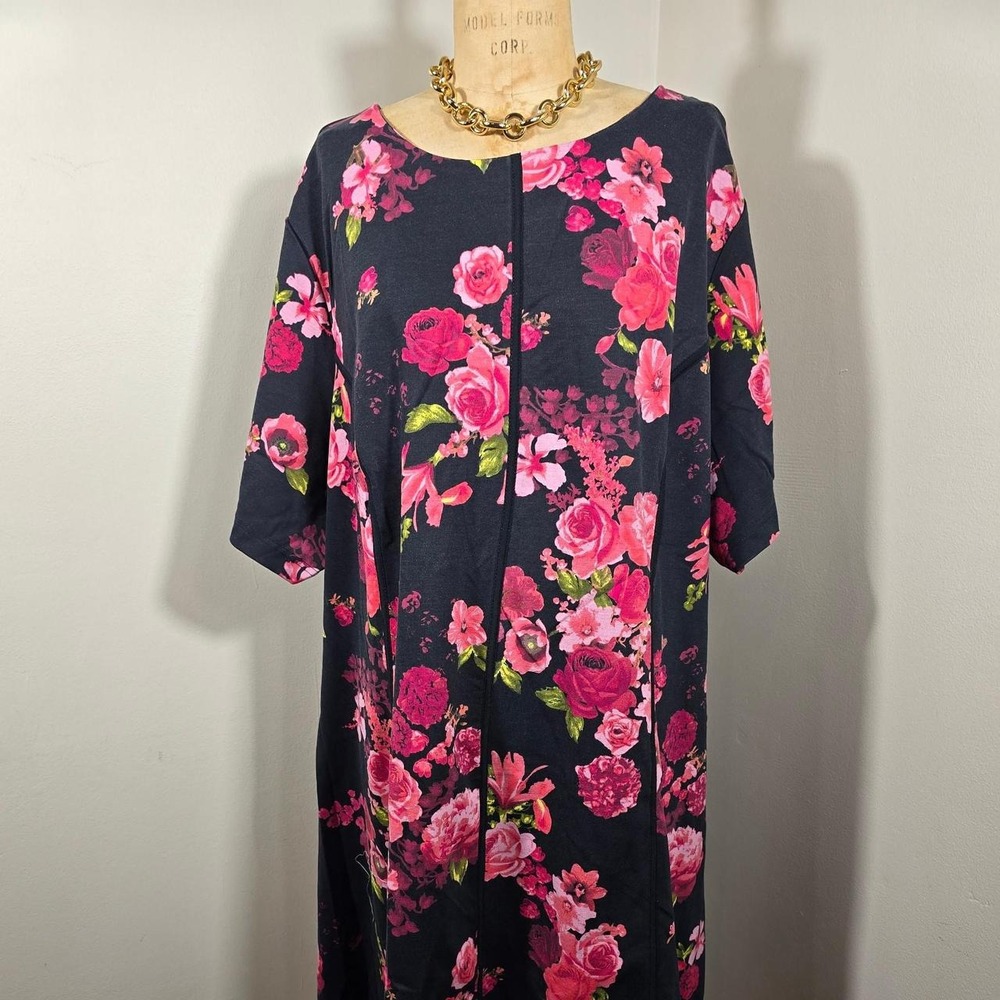 Roaman's black floral maxi dress size 34W